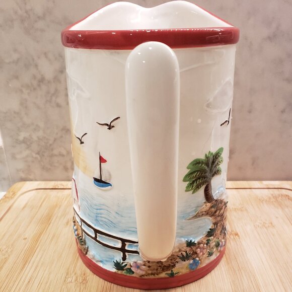 Ocean, beach, lighthouse, summer red and white pitcher - Picture 2 of 6